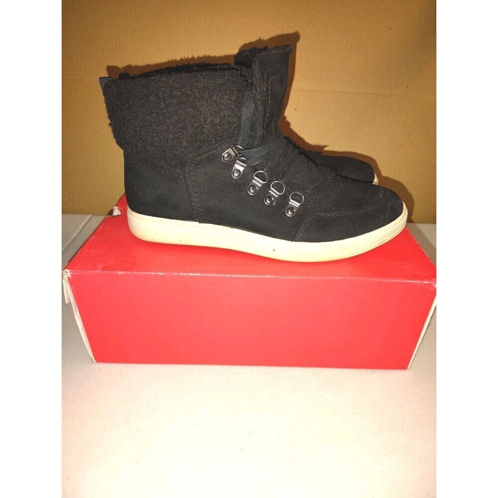 True Craft TC-KENTRA Black Faux Fur Lace Up Sneaker Boots Women's 8.5 M